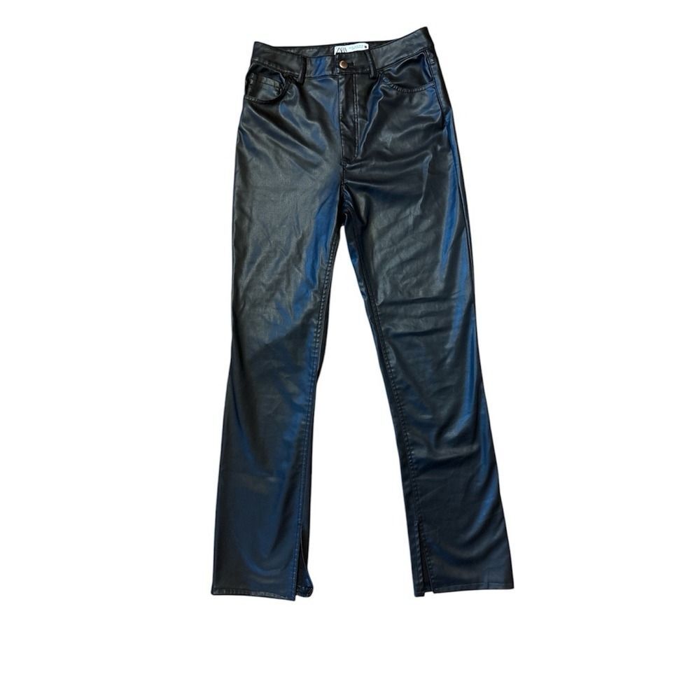Zara FAUX LEATHER FLARED SLIM PANTS BLACK - REF. 2161/872